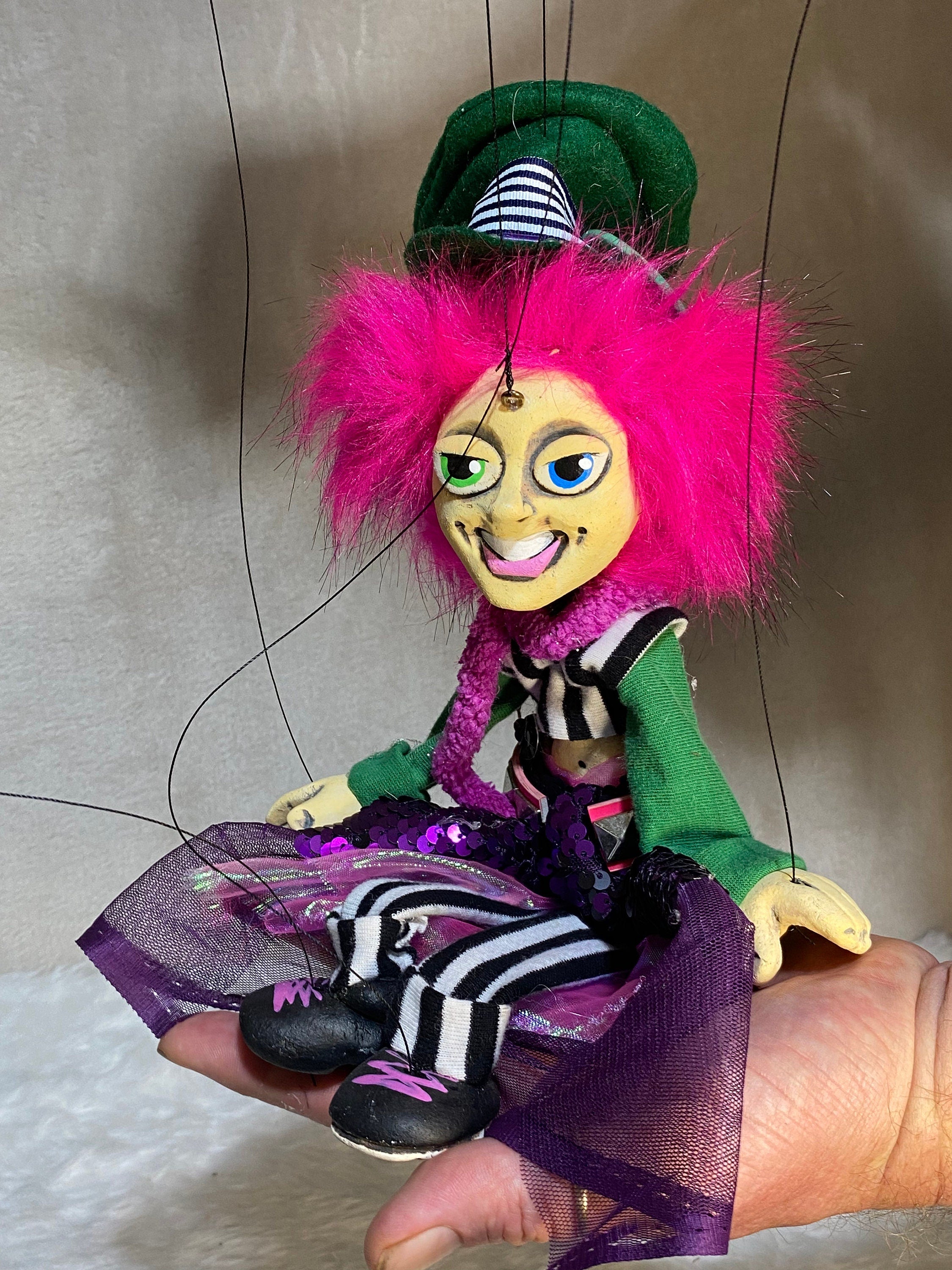 Miss Melania - Rainbow Mad Hatter Marionette