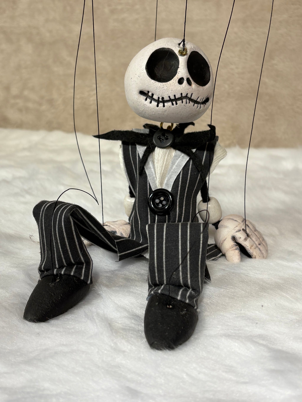 Jack Skellington Halloween puppet - handcrafted skeleton marionette
