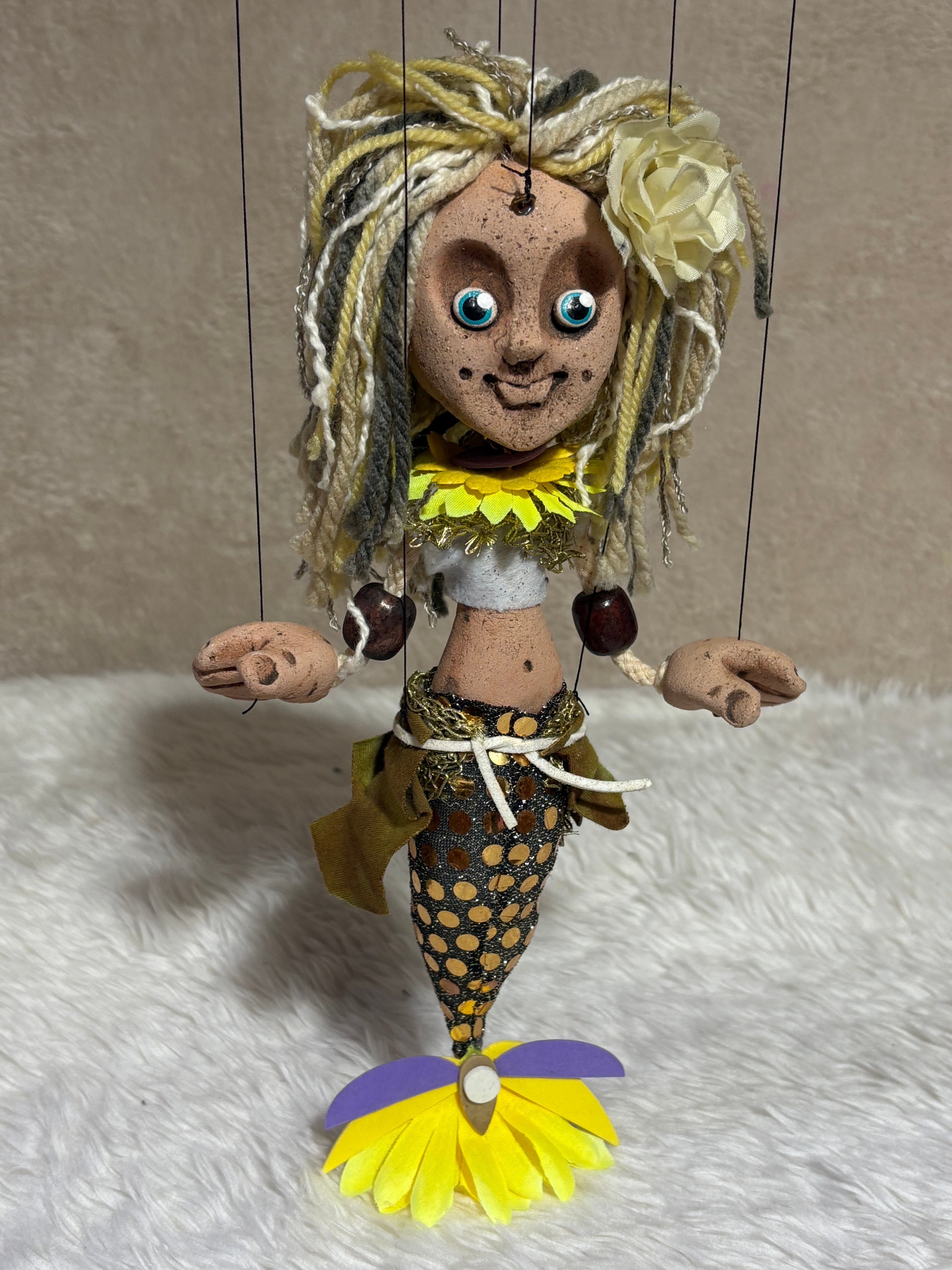 Mermaid Marionette Puppet - Handcrafted Clay Fantasy Character