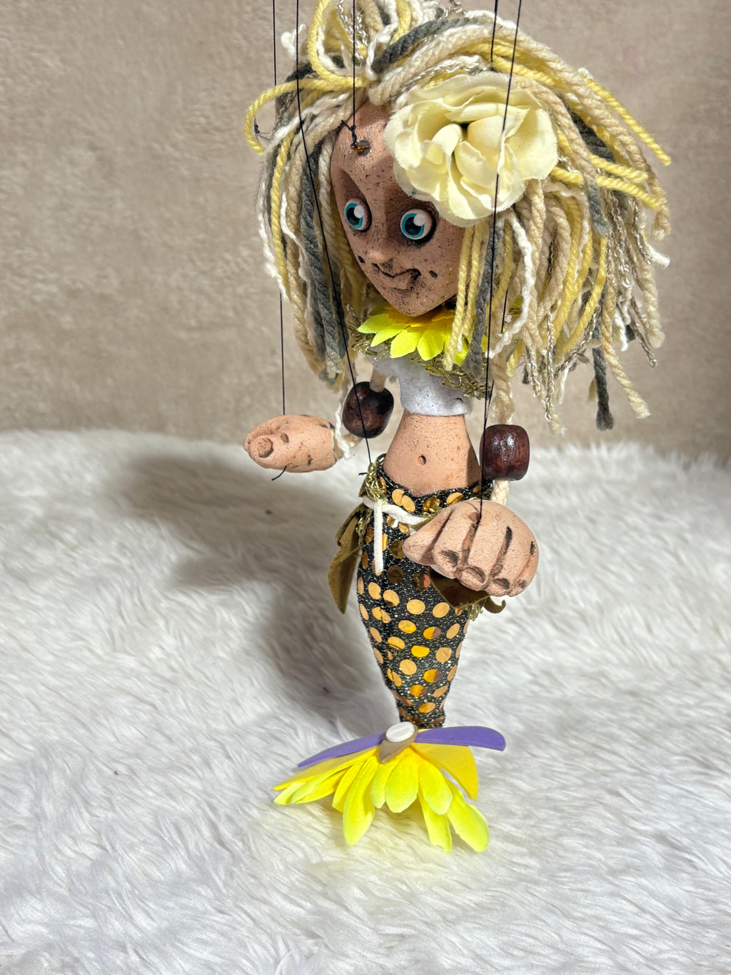 Mermaid Marionette Puppet - Handcrafted Clay Fantasy Character
