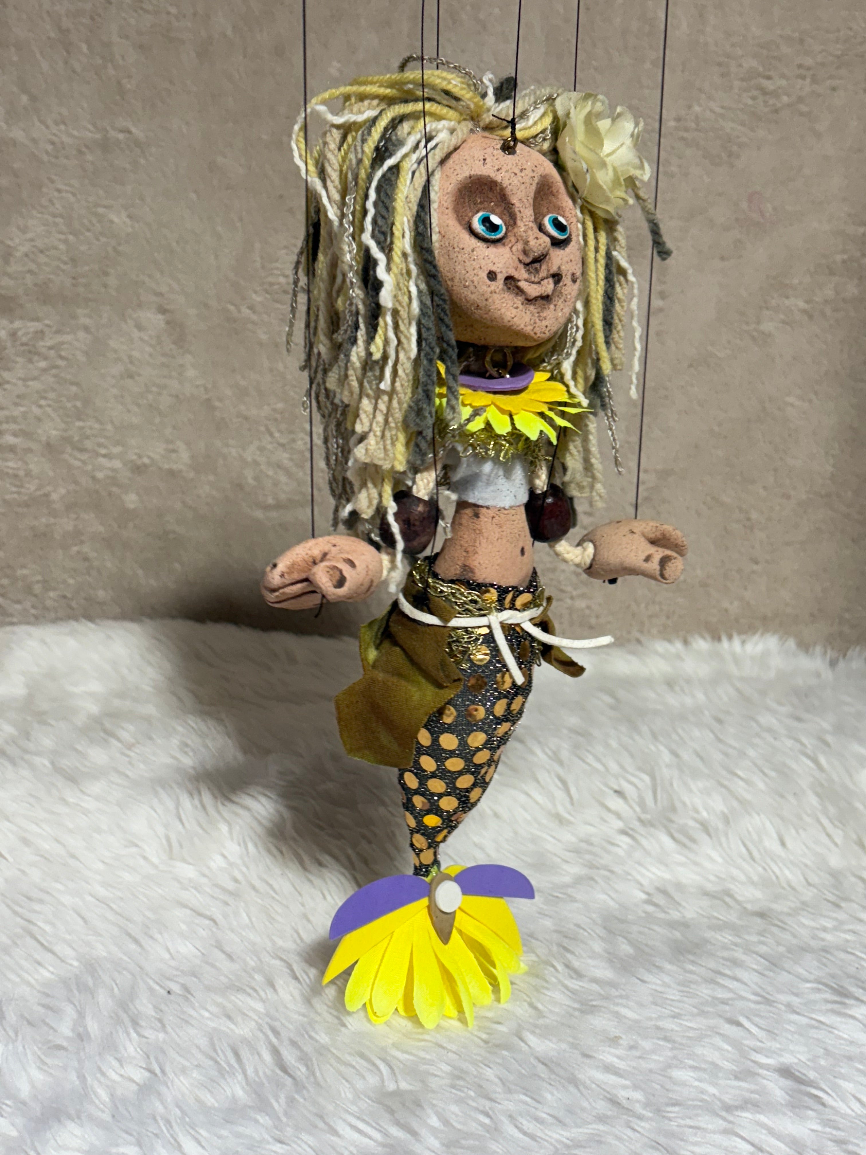 Mermaid Marionette Puppet - Handcrafted Clay Fantasy Character