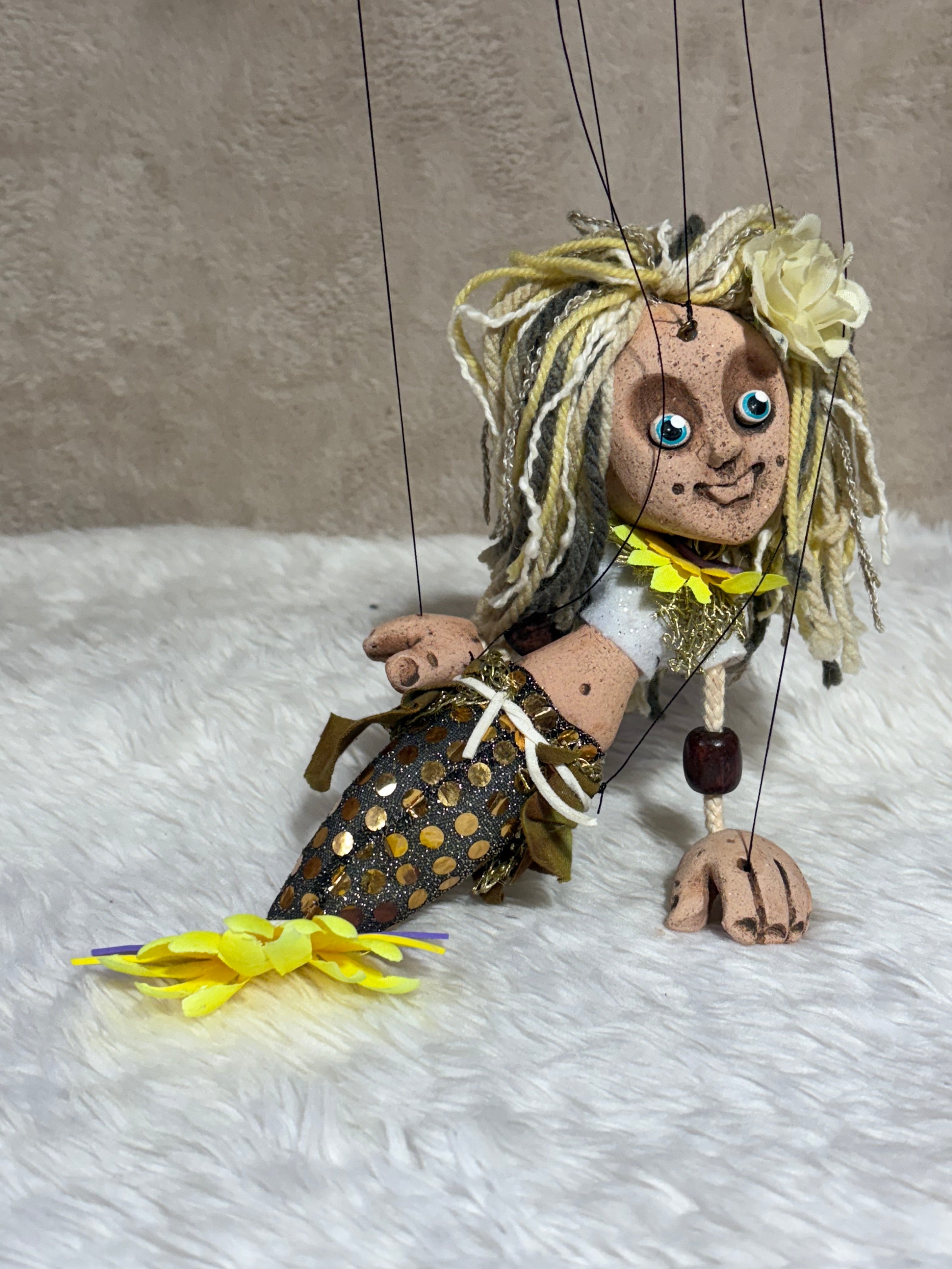 Mermaid Marionette Puppet - Handcrafted Clay Fantasy Character