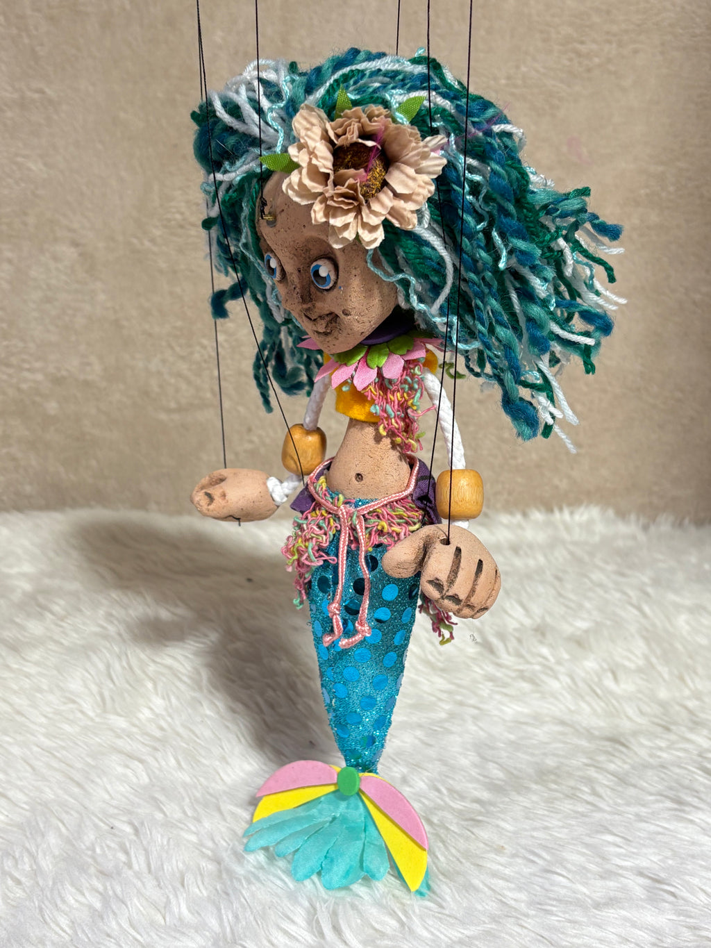 Mermaid Marionette Puppet - Handcrafted Clay Fantasy Character