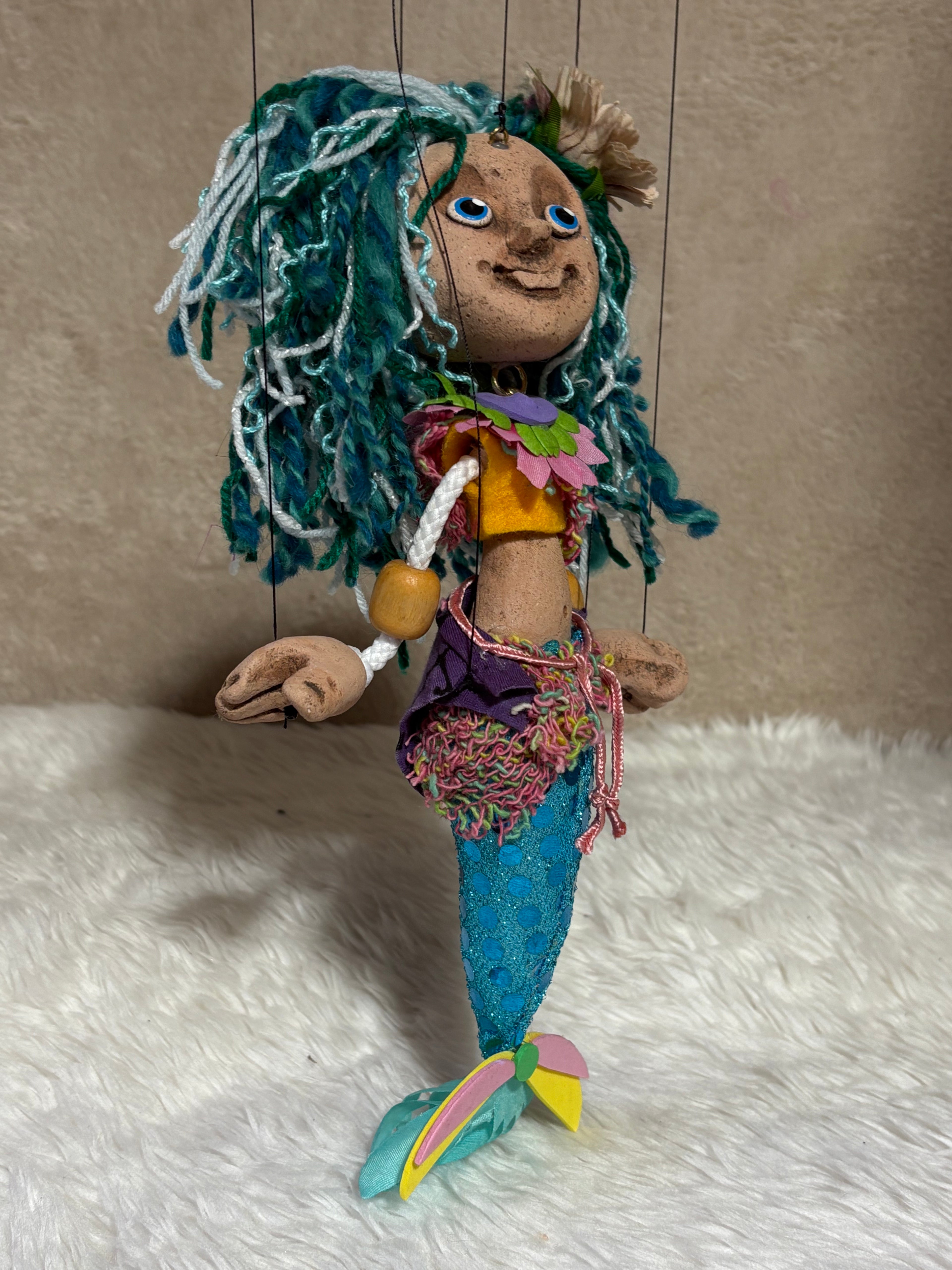 Mermaid Marionette Puppet - Handcrafted Clay Fantasy Character