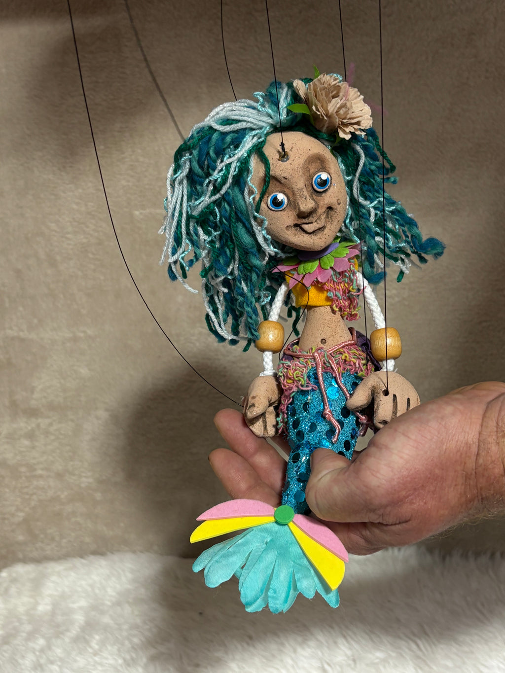 Mermaid Marionette Puppet - Handcrafted Clay Fantasy Character