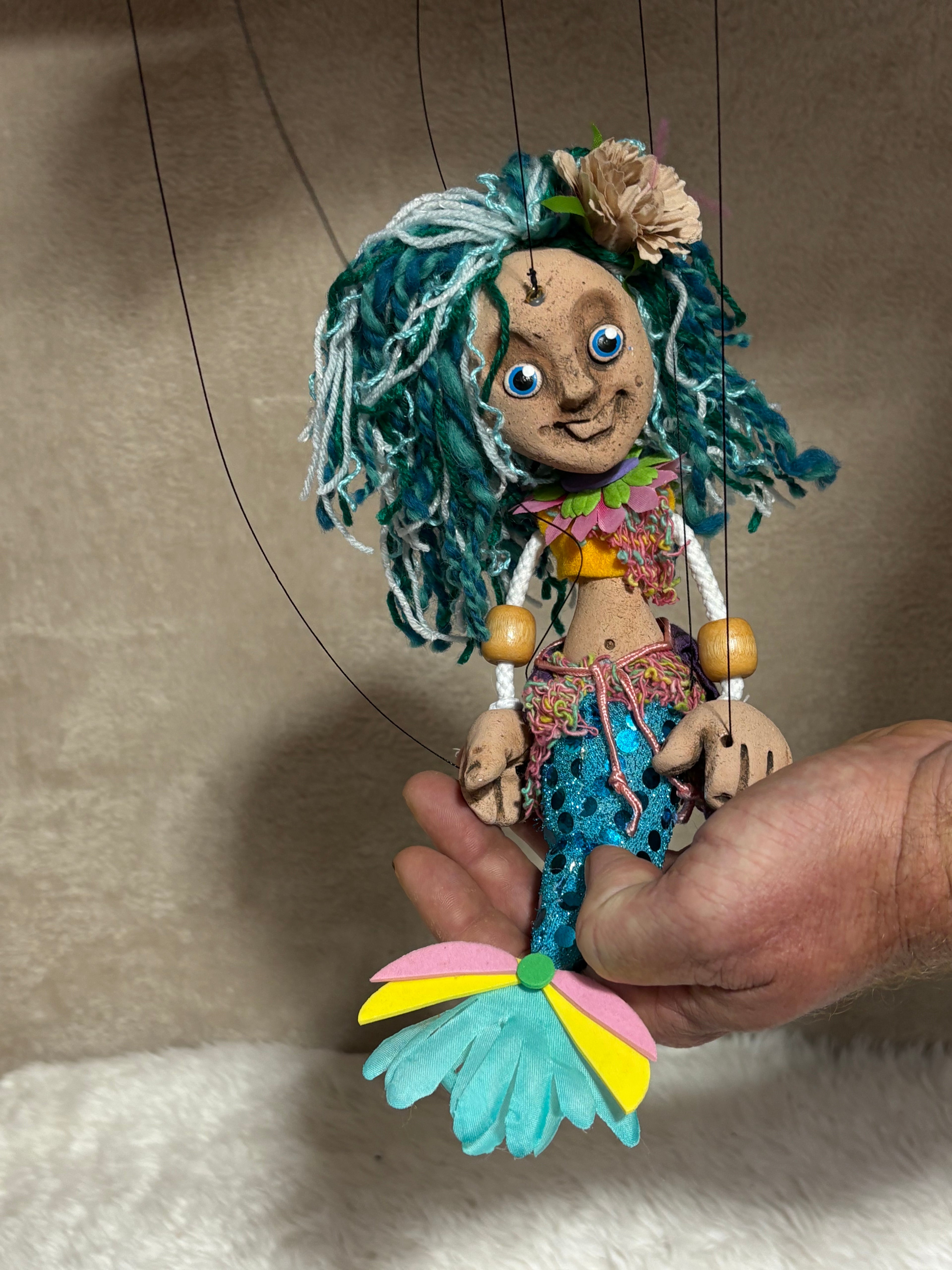 Mermaid Marionette Puppet - Handcrafted Clay Fantasy Character