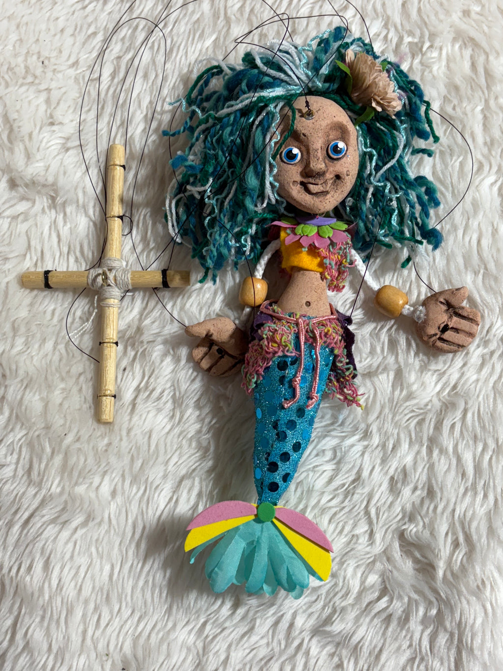 Mermaid Marionette Puppet - Handcrafted Clay Fantasy Character