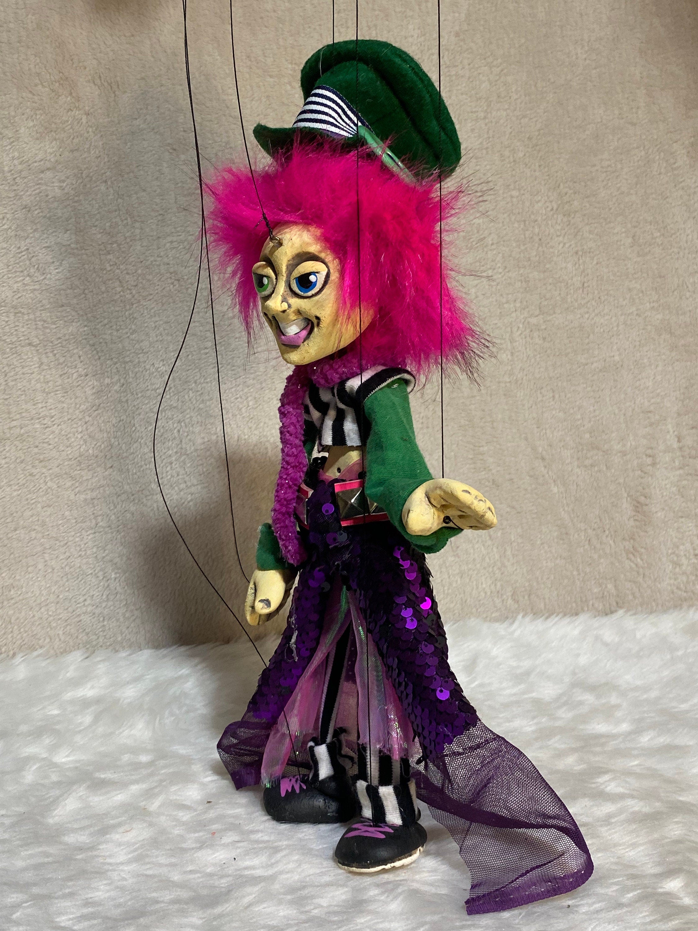 Miss Melania - Rainbow Mad Hatter Marionette