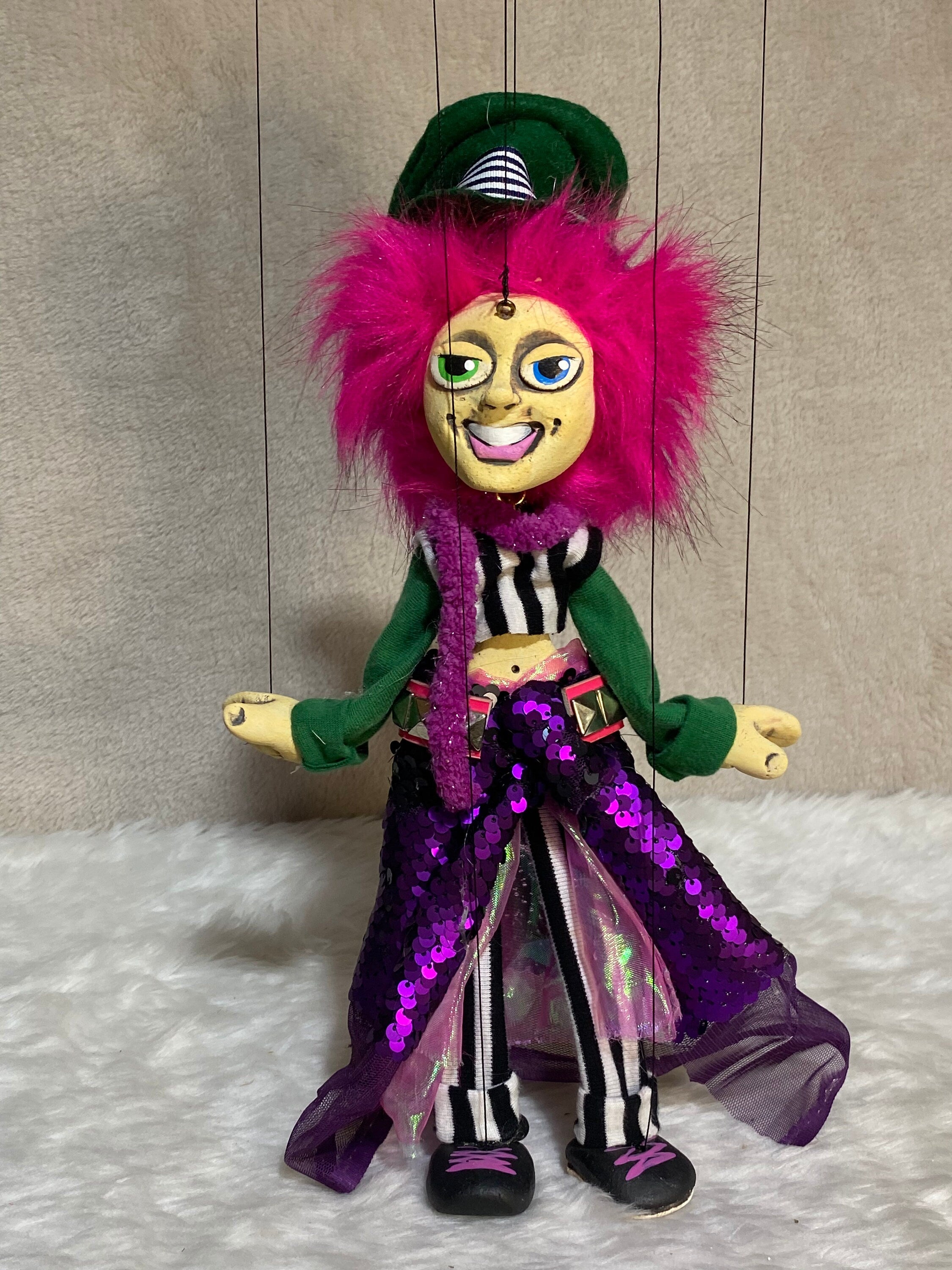 Miss Melania - Rainbow Mad Hatter Marionette